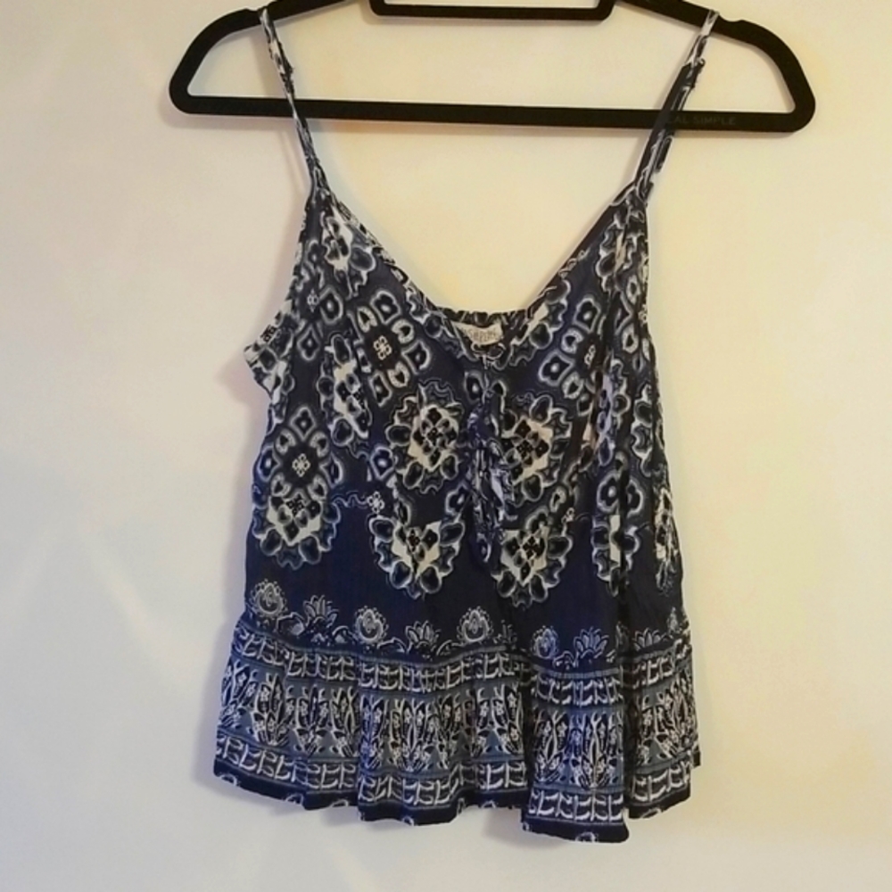 Patrons of Peace Navy Peplum Top Size Large